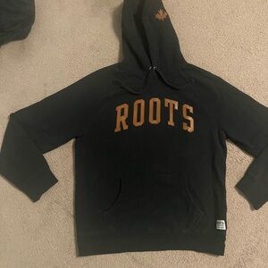 Mens Roots Black Hoodie with Tan Logo
